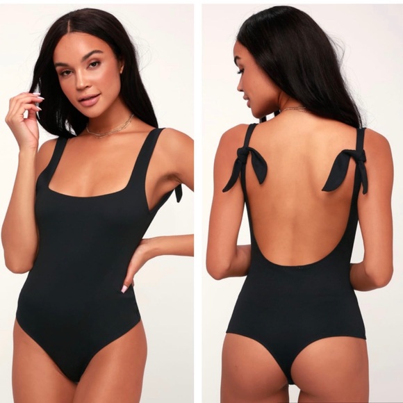 Free People Tops - Free People Black Tie Shoulder Bodysuit Medium